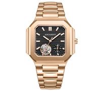 DoniRudy Men's Automatic Watch - Rose Gold Square Mechanical Wristwatch with Stainless Steel Strap, Luxury Chocolate Brown Dial, Open Heart, Luminous Waterproof Business Dress Watches, black