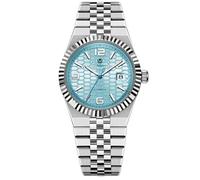 DoniRudy Men's Automatic Watch - Self Winding Mechanical Wrist Watch with Stainless Steel Strap, Unique Honeycomb Texture Dial, Date Display, Waterproof Business Dress Watches for Men, ice-blue