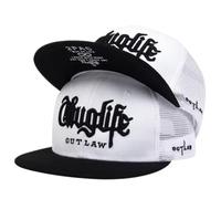 Doniya Fitness Tupac Thug Life Outlaw Baseball Cap, Black/White, Flat Brim Snapback (UK, Alpha, One Size, White - Mesh)