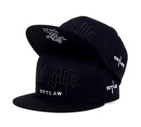 Doniya Fitness Tupac Thug Life Outlaw Baseball Cap, Black/White, Flat Brim Snapback (UK, Alpha, One Size, All Black)