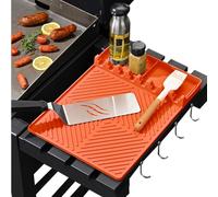 DONJIM 16" Silicone Griddle Tools Mat, 3-in-1 Grill BBQ Caddy Mat, Grill Side Shelf Mat for Barbecue Tools, Silicone Spatula Holder Mat to Protect Grill Side Shelf, Orange