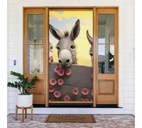 Donkey and Flower Door Cover Decorations, Welcome Door Banner Backdrop Seasonal Spring Summer Porch Banner Sign Photo Background for Indoor Outdoor Party Decor 72.8 x 35.4 Inch