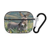 Donkey and Flower Earbuds Organizer Shockproof Protective Airpods Pro Cover with Carabiner Clip Anti Fall Carrying Earphone Case Cover for Airpods Pro 2nd Generation Black