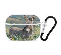 Donkey and Flower Earbuds Organizer Shockproof Protective Airpods Pro Cover with Carabiner Clip Anti Fall Carrying Earphone Case Cover for Airpods Pro 2nd Generation White