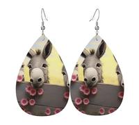 donkey and flower earrings for women leather earings teardrop double sided dangle earrings lightweight women ear accessories jewelry fashion birthday gift