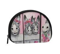 Donkey and Flower Mini Zipper Coin Purse, Small Travel Organizer with All-Over Print, Durable Polyester Fabric, Compact Pouch for Coins,Keys
