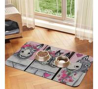 donkey and flower print Cats Pet Bowl Placemat Pet Feeding Mats for Dogs, Non-Slip PU Leather Tablecloth for Pets