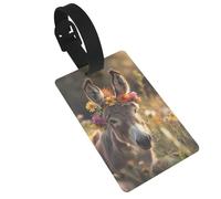 Donkey and flower1 Luggage Tag PVC Travel Bag Tag with Strap ID Card Label for Suitcase Backpack Carry On Baggage Identifier
