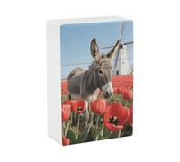 Donkey and Flowers Cigarette Case Hard Plastic Flip-Top Slim Pocket-Size Cigarette Holder for 18-20 King Size Cigarettes Crush-Proof Cig Case Reusable Smoking Accessories for Men Women