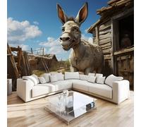 Donkey Animal Wall Mural 3D Effect Countryside Nature Non-Woven Self-Adhesive Wallpaper Living Room Bedroom Home Decor TV Background Large Art Wall Painting 150x100 cm