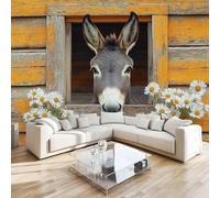 Donkey Animal Wall Mural 3D Effect Daisy Plant Non-Woven Self-Adhesive Wallpaper Living Room Bedroom Home Decor TV Background Large Art Wall Painting 366x254 cm