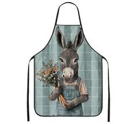 Donkey Art Apron for Cooking, Vintage Farm Animal Kitchen Chef Apron, Rustic Floral Design for Spring BBQ Gardening Work, P, Blue, 24x31 Inch