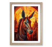 Donkey Art Deco No.3 Framed Print | A2 Oak Framed Wall Art | Ready to Hang | Art Deco Animal Picture | Living Room Bedroom Lounge Office
