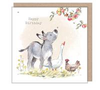 Donkey Birthday Card Goose Hen Chicken - Cute Wildlife Design Greeting Card