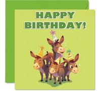 Donkey Birthday Cards for Her Him - Party Animals Pyramid - Happy Birthday Card for Mum Dad Brother Sister Auntie Uncle Cousin Friend Family Colleague 145mm x 145mm Bday Greeting Cards