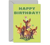 Donkey Birthday Cards for Her Him - Party Animals Pyramid - Happy Birthday Card for Mum Dad Brother Sister Auntie Uncle Cousin Friend Family Colleague A5 Bday Greeting Cards