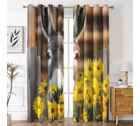 Donkey Blackout Curtains for Bedroom Living Room, Daisy Floral Animal Curtains Eyelet 84 Drop Home Decor, Patterned Window Drapes, 52x84 Inch 2 Panels A-M9