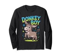 Donkey Boy Mens Funny Cartoon HEE-Haw Farm Birthday Party Long Sleeve T-Shirt