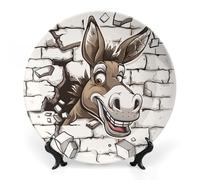 Donkey Breaking Through A Brick Wall Personalized Bone China Decorative Plate Ceramic Decorative Plates with Display Stand for Home Office Decor