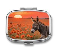 Donkey & Butterflie Pill Box with 2 Compartments, Portable Pill Organizer for Pocket or Purse, Decorative Metal Medicine and Vitamins Organizer