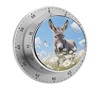 Donkey & Butterflies Mechanical Kitchen Timer 60 Minute Wind Up Countdown Clock with Magnetic Back Loud Alarm Stainless Steel Manual Timer for Cooking Baking Classroom Home Gym