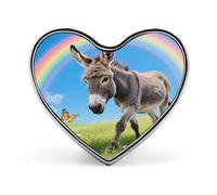 Donkey & Butterflies (Rainbow) Button Pin Fashion Heart Brooch Novelty Pinback Button Badges Exquisite Aluminum Alloy Heart Shape Lapel Pins for Dress Bag Accessories&Gift