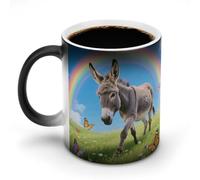 Donkey & Butterflies (Rainbow) Color Changing Mug Heat Changing Coffee Mugs Funny Heat Activated Mug Ceramic Magic Cup Novelty Coffee Mugs 12 Oz Unique Tea Cup Birthday Gift for Women Men