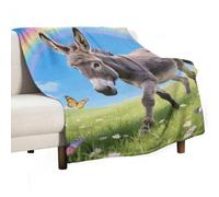 Donkey & Butterflies (Rainbow) Throw Blanket Super Lightweight Breathable Blanket Soft Cozy Flannel Throw Blankets for Couch, Sofa, Chair, Bed, Camping, Picnic, Travel Bed Blankets All Season Use 40"x