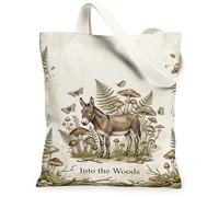Donkey Canvas Tote Bag for Women, Nature Rustic Mushrooms Ferns Fall Earthy Brown Washable Reusable Everyday Tote Bag Ideas for Outdoor Travel Workday Reading 13x15 Inch