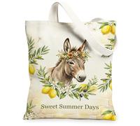 Donkey Canvas Tote Bag for Women, Summer Rustic Lemon Floral Summer Yellow Washable Reusable Aesthetic Tote Bag for Shoppin, Yellow, 13x15 Inch