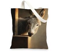 Donkey Canvas Tote Bags, Animal Art Design Reusable Grocery Bags, Rustic Country Style Lightweight Washable Shoulder Strap, Brown, 13x15 Inch