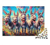 Donkey Cart Scene 1000Pc Challenging Jigsaw Puzzle for Adults Three Donkeys with Open Mouths Recycled Paper | Fun Present 52x38cm/1000pcs