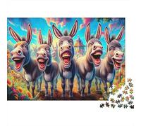 Donkey Cart Scene Jigsaw Puzzles 1000 Piece for Adults & Kids | Challenging Game Three Donkeys with Open Mouths Home Decoration Gift 38x26cm/1000pcs
