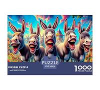Donkey Cart Scene Jigsaw Puzzles for Adults: Three Donkeys with Open Mouths Educational Games for The Whole Family Women 38x26cm/1000pcs
