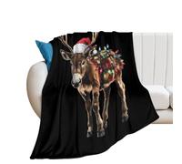 Donkey Christmas Reindeer Lights Cute Throw Blanket Super Soft Blankets for Fall And Winter Couch Sofa Bedroom 60"*80"（150 * 200cm）