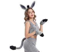 Donkey Costume Accessories Set, Ears Headband Gloves Tail Halloween Props