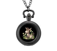 Donkey Daisy Flower Vintage Pocket Watch with Chain Arabic Numerals Scale Quartz Pocket Watches Gifts for Men Women