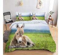 Donkey Double Duvet Cover Sets Farm Animals Bedding Double Bed Set 3D Print Ultra Soft Microfiber Quilt Cover 200 x 200 with Zipper Closure and 2 Pillowcases C-2462