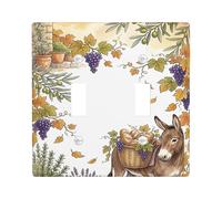 Donkey Double Light Switch Cover Plate, Autumn Rustic Grapes Leaves Fall Brown Plastic Standard Size Decorative Wall Plates for Living Room Bedroom Home Office Decor