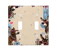 Donkey Double Light Switch Cover Plate, Fanciful Playful Stars Hearts Summer Brown Plastic Standard Size Toggle Light Switch Cover for New Apartment Home Bedroom Office Decor
