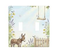 Donkey Double Light Switch Cover Plate, Nature Fanciful Bird Swing Spring Green Plastic Standard Size Switch Plate Decorative for Bedroom Bathroom Kitchen Entrance Decor