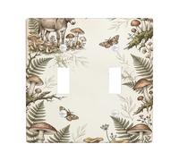 Donkey Double Light Switch Cover Plate, Nature Rustic Mushrooms Ferns Fall Beige Plastic Standard Size Switch Plate Decorative for Home Living Room New Apartment Decor