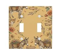 Donkey Double Light Switch Cover Plate, Rustic Nature-Inspired Flowers Fox Fall Beige Plastic Standard Size Switch Plate Decorative for Home Living Room Bedroom Bathroom Decor