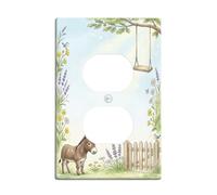 Donkey Duplex Outlet Covers Wall Plate, Nature Fanciful Bird Swing Spring Green Plastic Standard Size Wall Plates for Electrical Outlets for Home Living Room New Apartment Decor