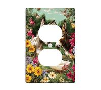 Donkey Duplex Outlet Covers Wall Plate, Rustic Farmhouse Duck Flowers Spring Green Plastic Standard Size Wall Plates for Electrical Outlets for Living Room Bedroom Home Office Decor