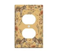 Donkey Duplex Outlet Covers Wall Plate, Rustic Nature-Inspired Flowers Fox Fall Beige Plastic Standard Size Double Power Outlet Cover Plate for Home Living Room Bedroom Bathroom Decor