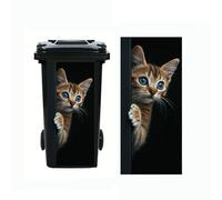 Donkey Dustbin Sticker Decals Wheelie Bin Stickers Self Adhesive Dog Cat Peeking Decal for Door Trash Cans Bins Driveway Garden Outdoor Patio Decor,14.57×32.28in (Cat 3)