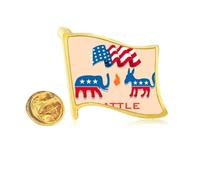 Donkey Elephant Fight President Golden Metal Flag Lapel Pin Badge