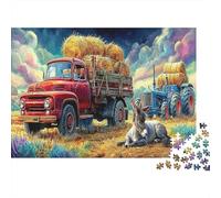 Donkey Fantasy Puzzle for Adults Red Truck in Vibrant Landscape Jigsaw Puzzles Impossible Hard for The Whole 70x50cm/1000pcs