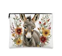 Donkey Floral Makeup Bag, Vintage Animal Pattern Cosmetic Travel Pouch for Women, Portable Small Canvas Zipper Organizer, Perfect Choice Idea for Spring & Summer, Gray, 7x9 Inch, Floral